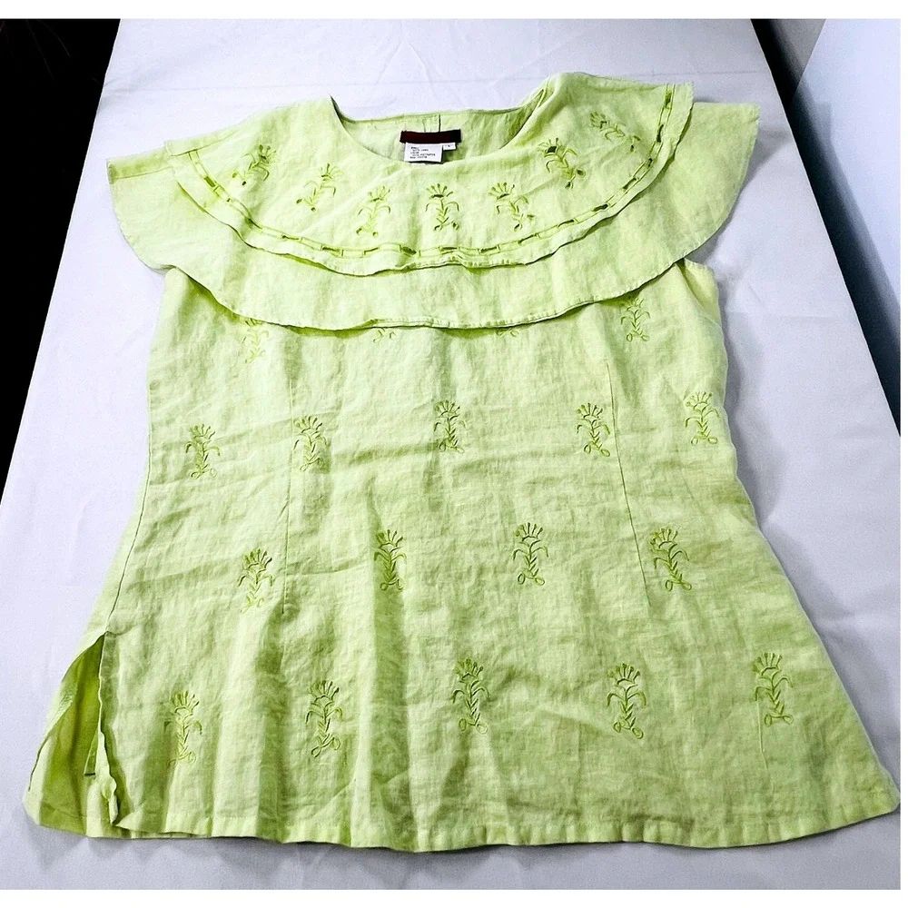 Danny Roberts‎ Linen 2 Piece Set L Lime Green Embroidered Boho Cottagecore 90s